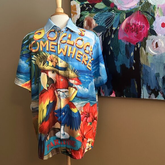 🌴 Royaura “It’s 5 O’Clock Somewhere” Hawaiian Shirt Men's Size Large - Picture 1 of 7